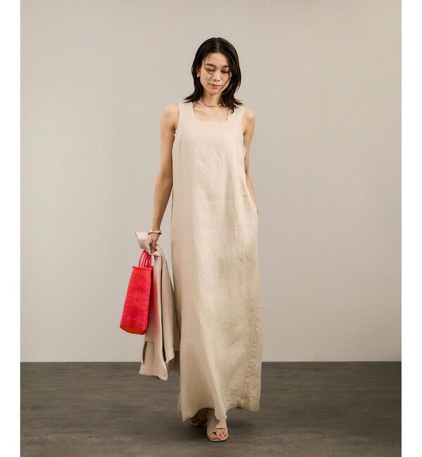 SALON adam et rope'「リネンツイルスクエアーネックジャンパースカート」|ワンピース|ベージュ(27)