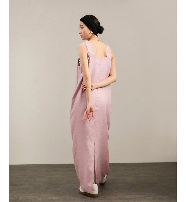 SALON adam et rope'「リネンツイルスクエアーネックジャンパースカート」|ワンピース|ピンク(63)