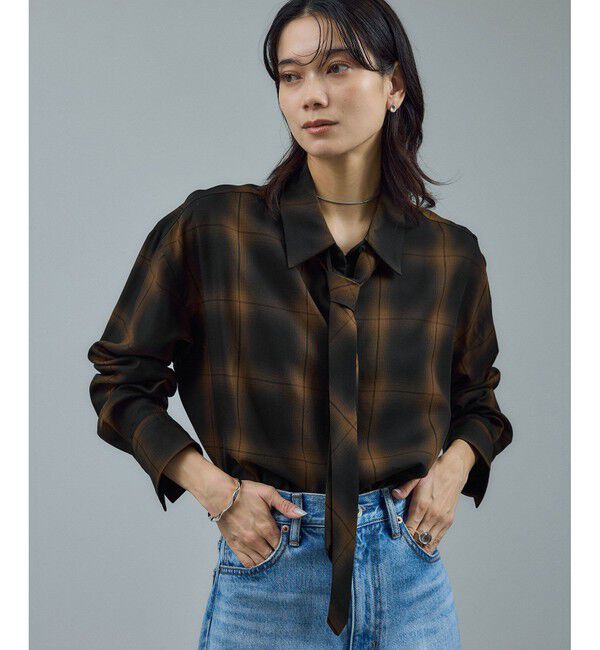 SALON adam et rope'「Shuttlenotesオンブレチェックネクタイシャツ」|シャツ・ブラウス|ネイビー系(41)