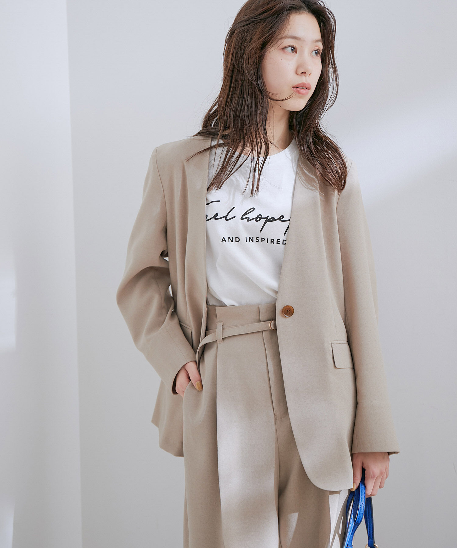 VIS「【洗える・接触冷感】美easyノーカラーVネックジャケット【セットアップ対応】」|ノーカラージャケット|