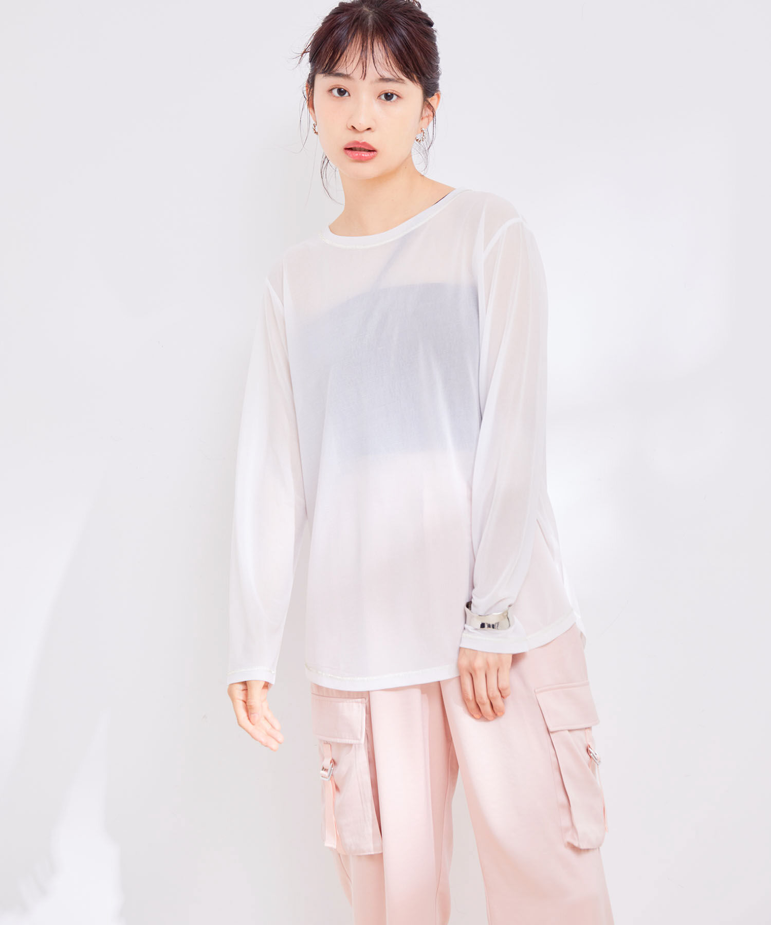 VIS「【洗える】クルーネックシアーロングTシャツ」|Tシャツ・カットソー|