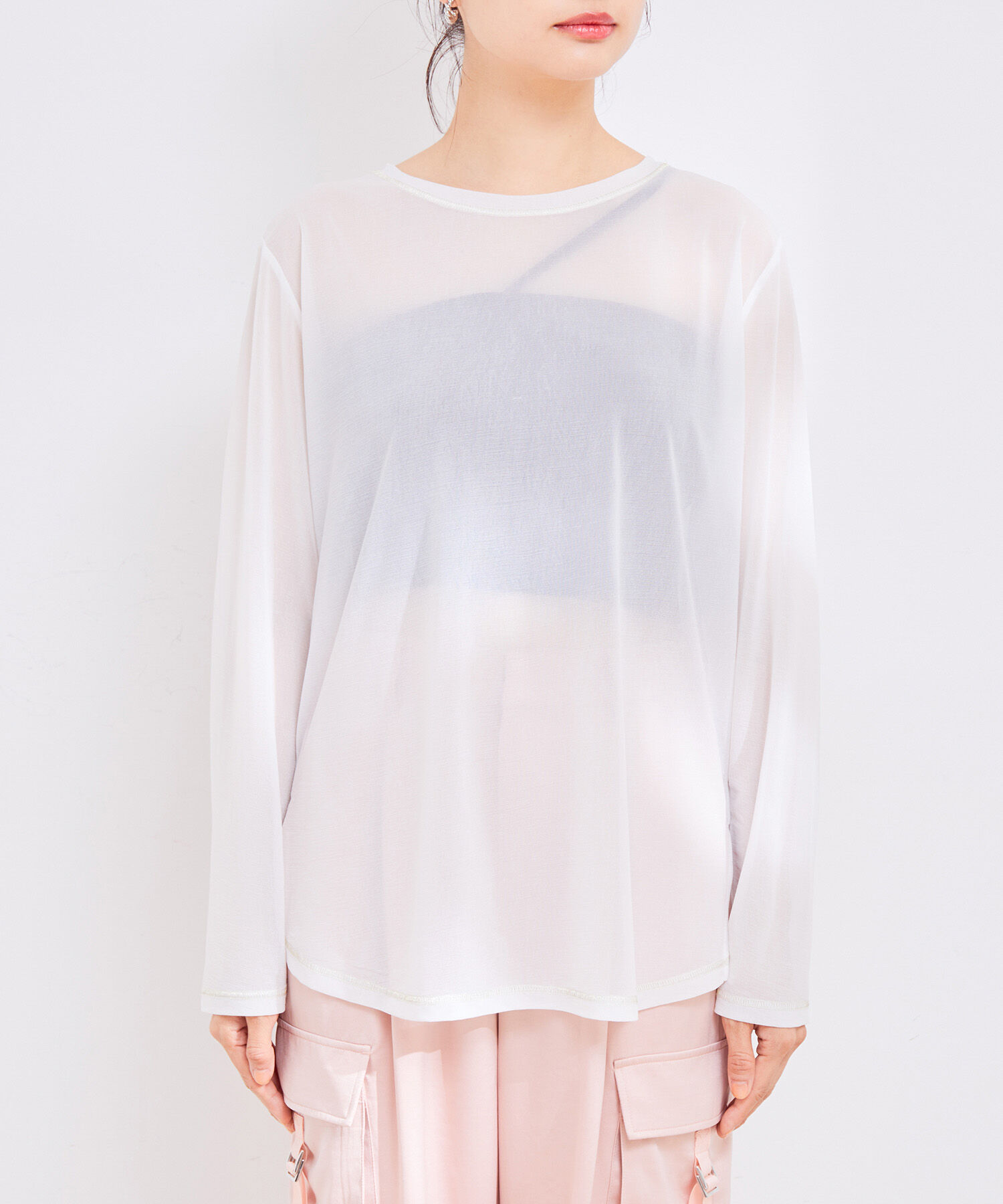 VIS「【洗える】クルーネックシアーロングTシャツ」|Tシャツ・カットソー|