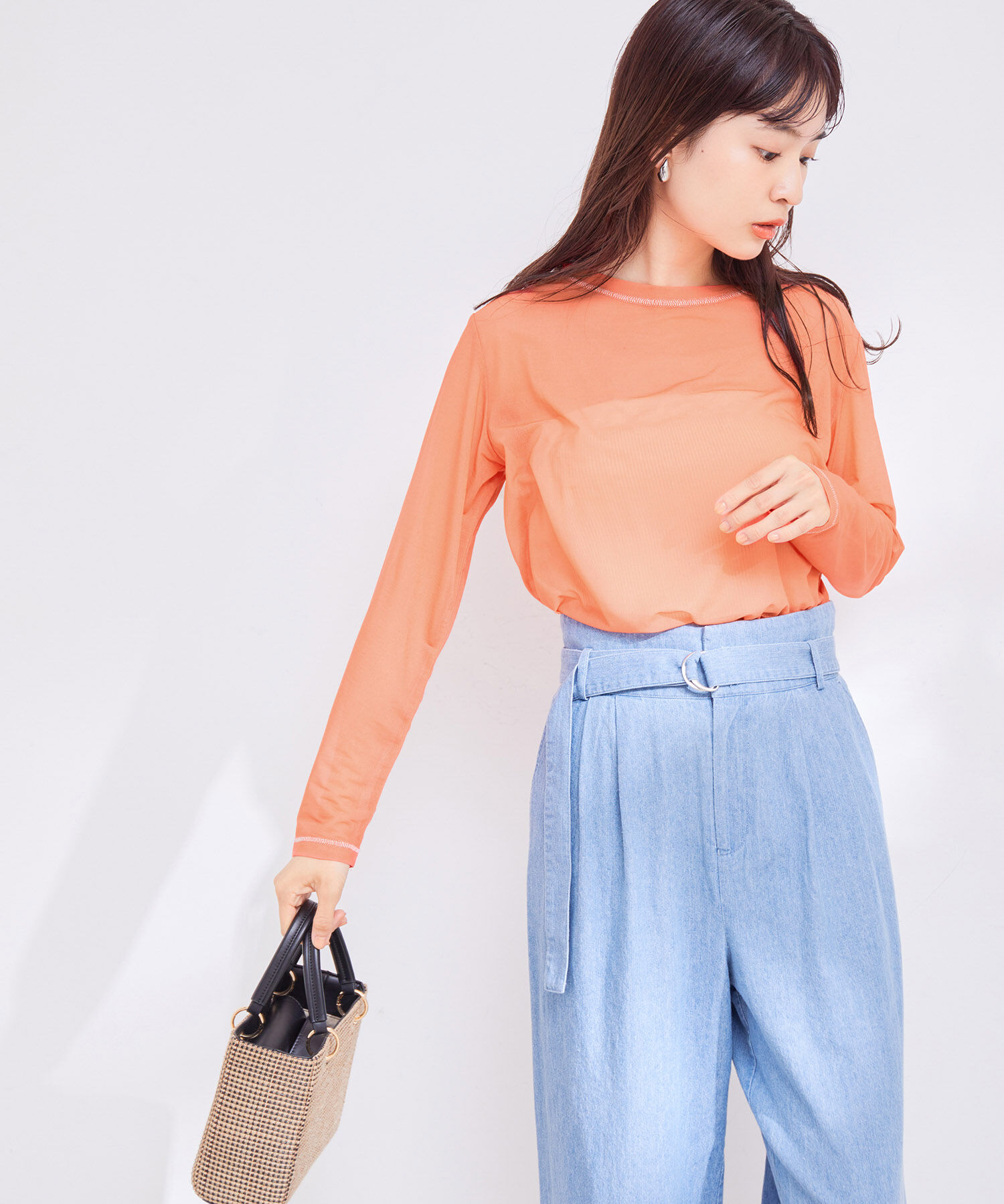 VIS「【洗える】クルーネックシアーロングTシャツ」|Tシャツ・カットソー|