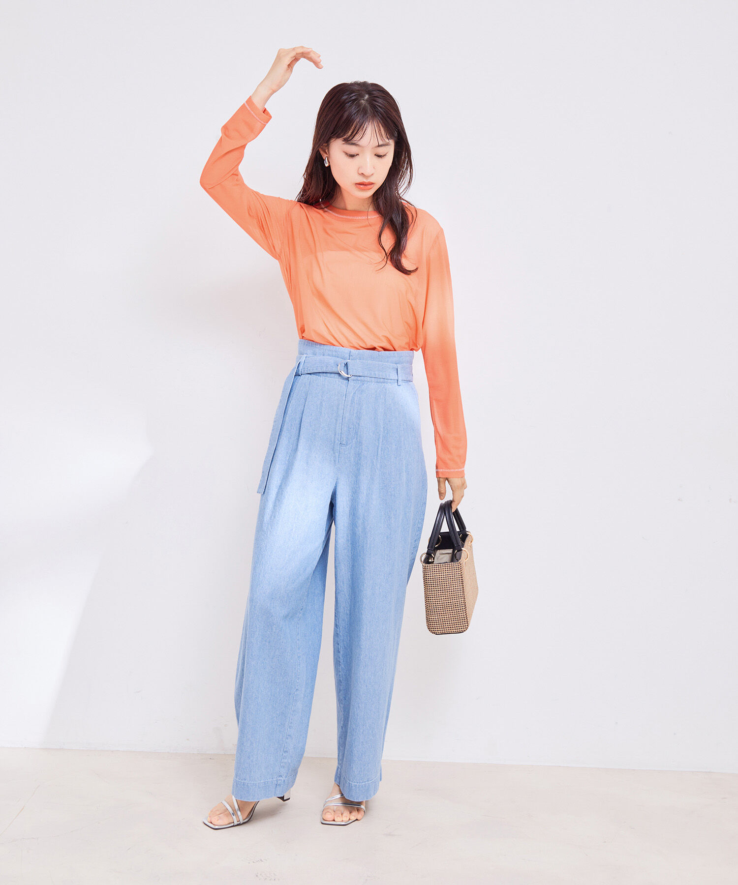 VIS「【洗える】クルーネックシアーロングTシャツ」|Tシャツ・カットソー|