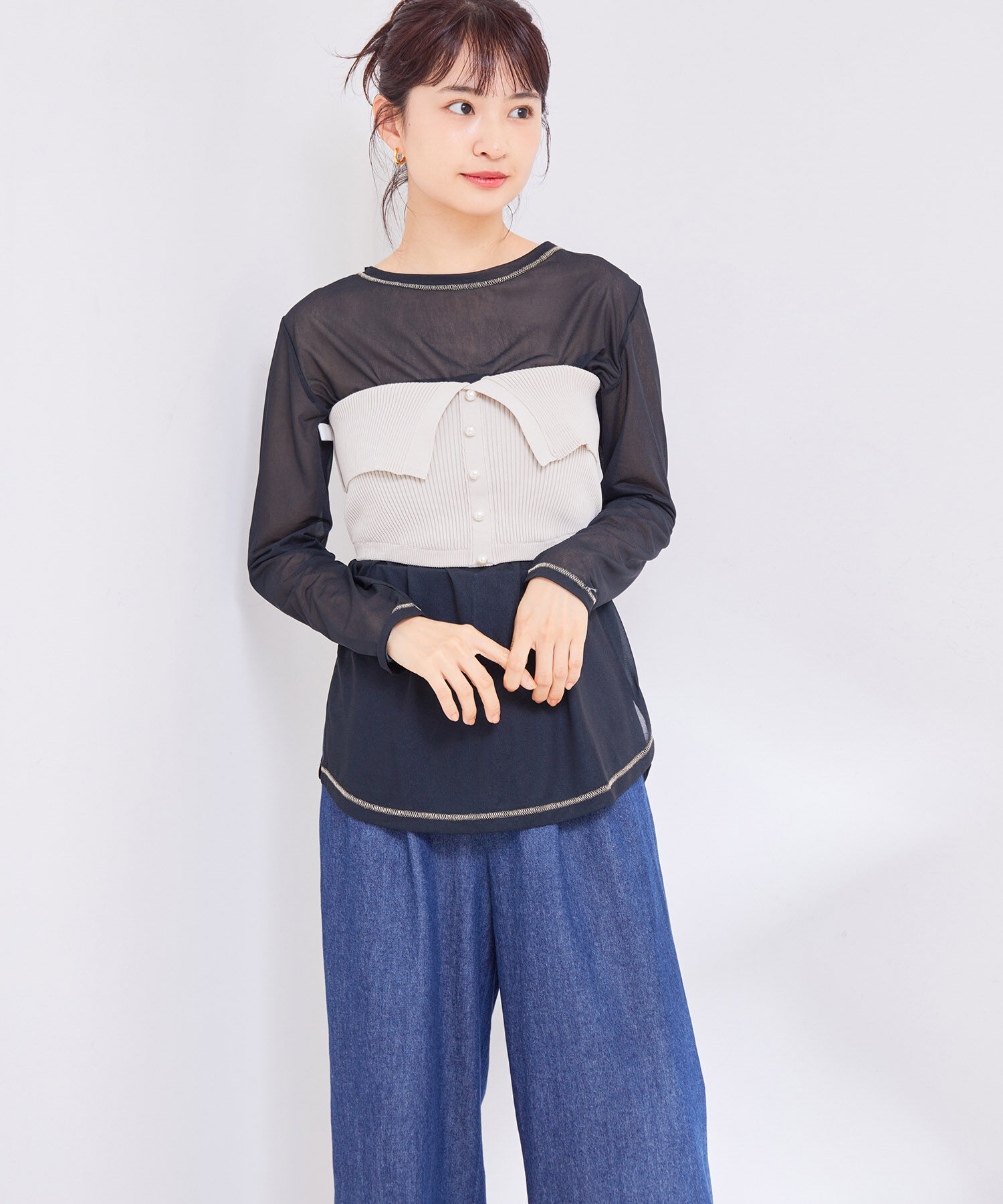 VIS「【洗える】クルーネックシアーロングTシャツ」|Tシャツ・カットソー|