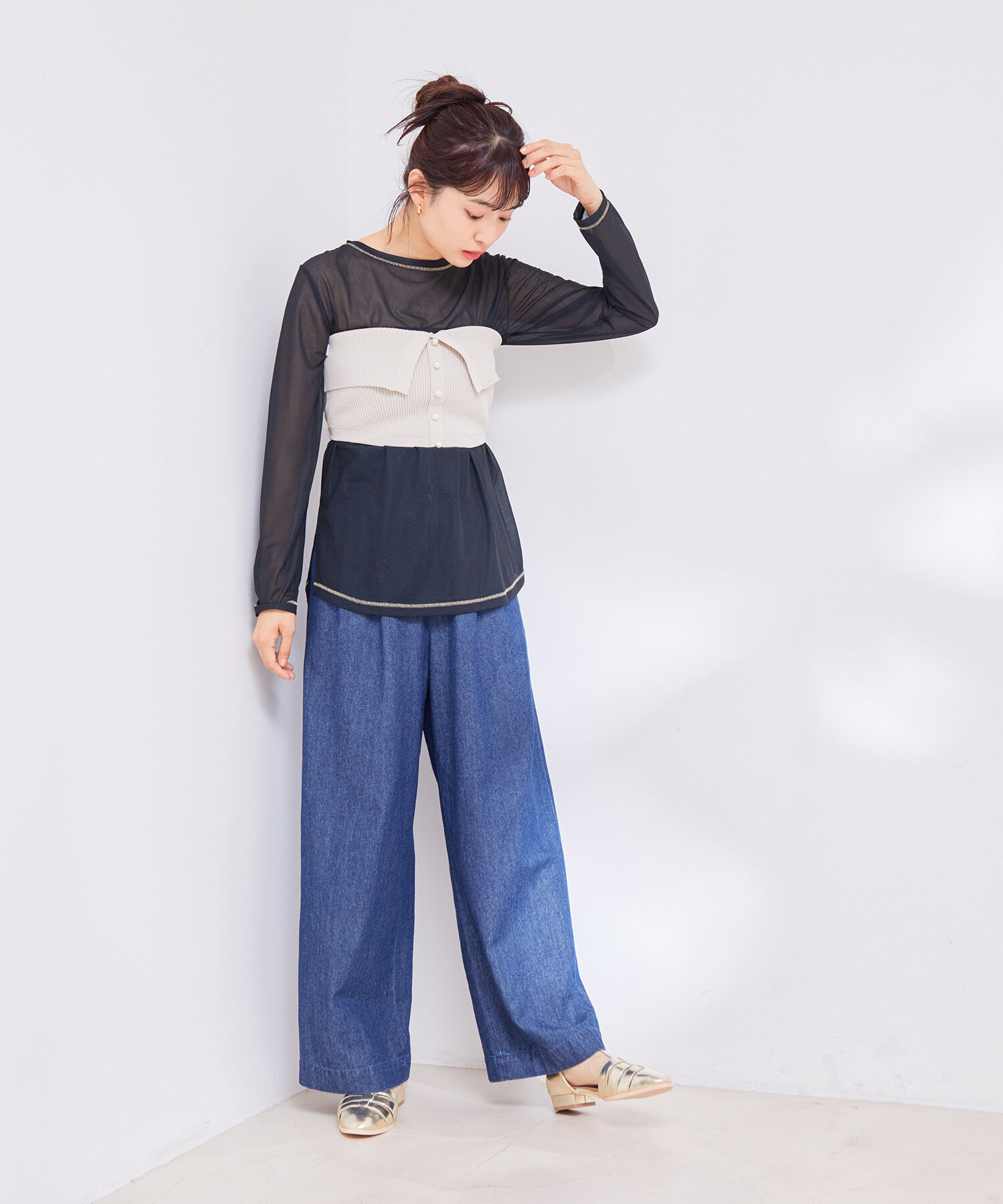 VIS「【洗える】クルーネックシアーロングTシャツ」|Tシャツ・カットソー|