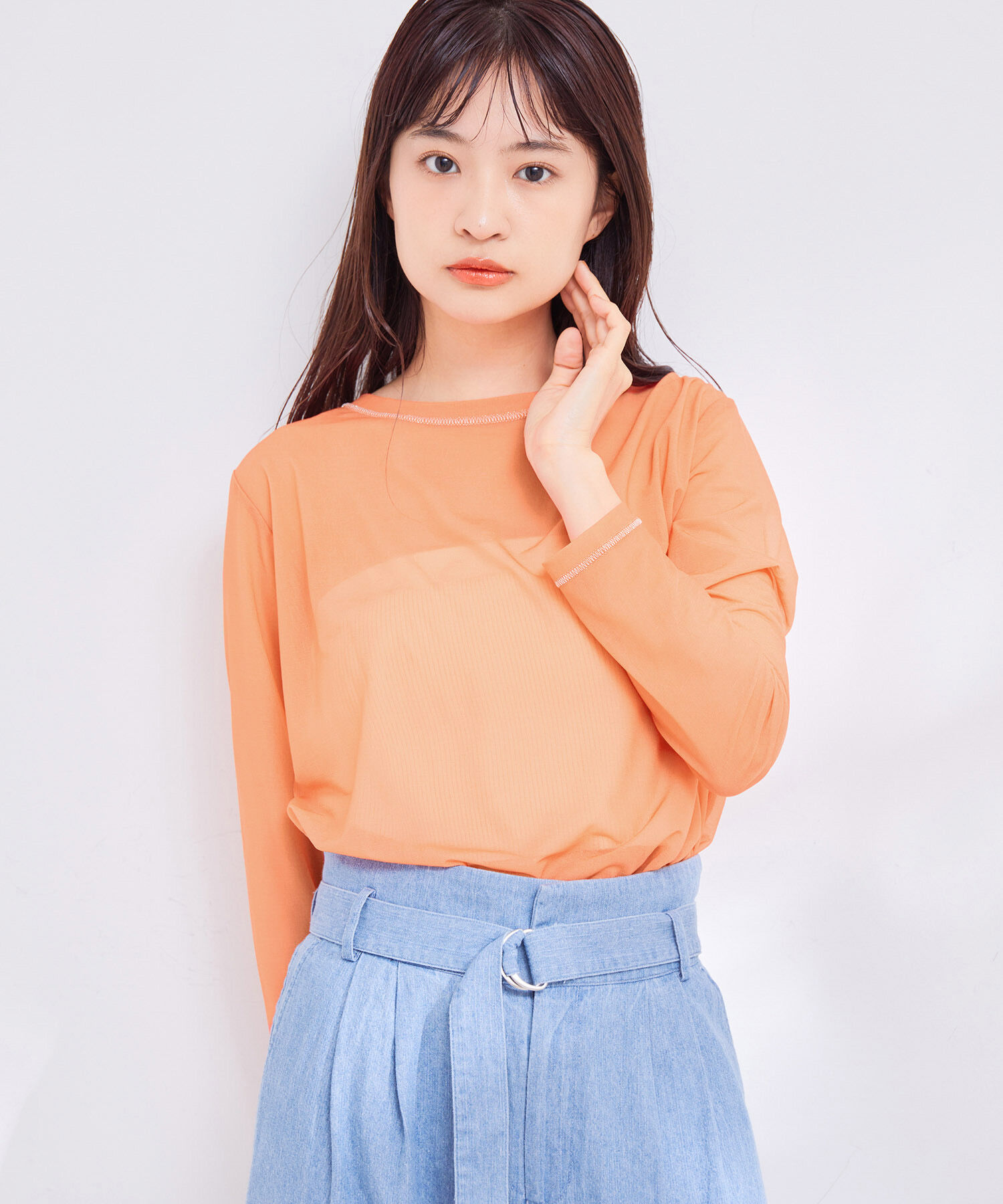 VIS「【洗える】クルーネックシアーロングTシャツ」|Tシャツ・カットソー|