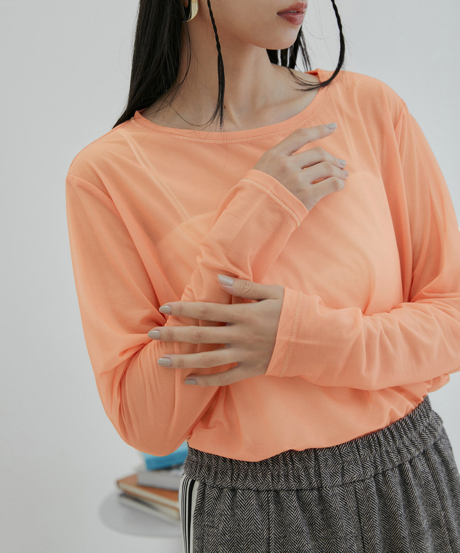 VIS「【洗える】クルーネックシアーロングTシャツ」|Tシャツ・カットソー|