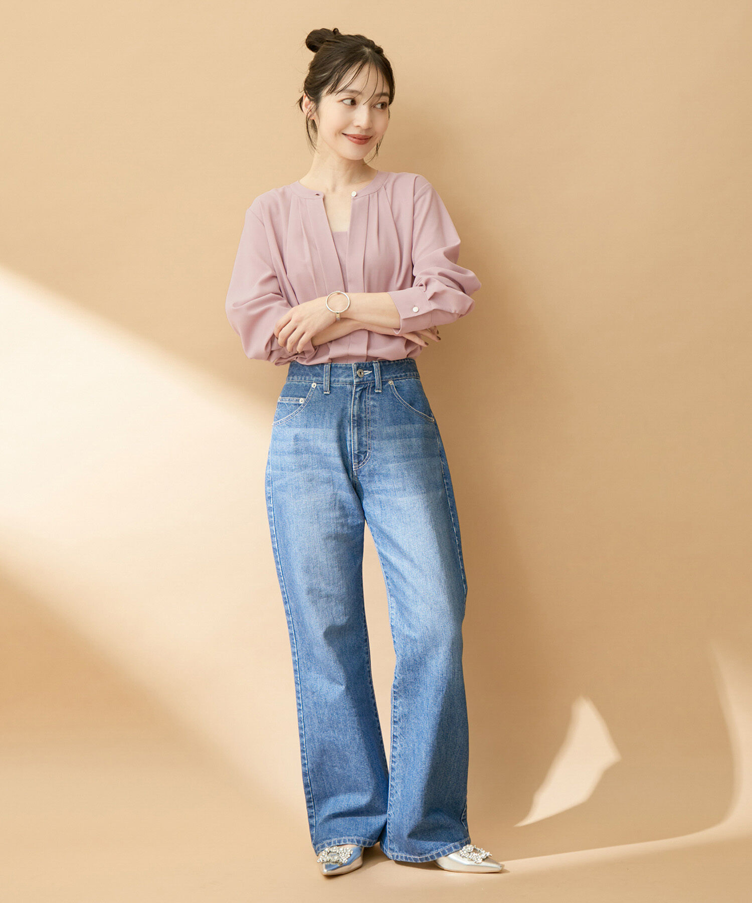 VIS「【防シワ・洗える】フロントタック長袖ブラウス」|シャツ・ブラウス|