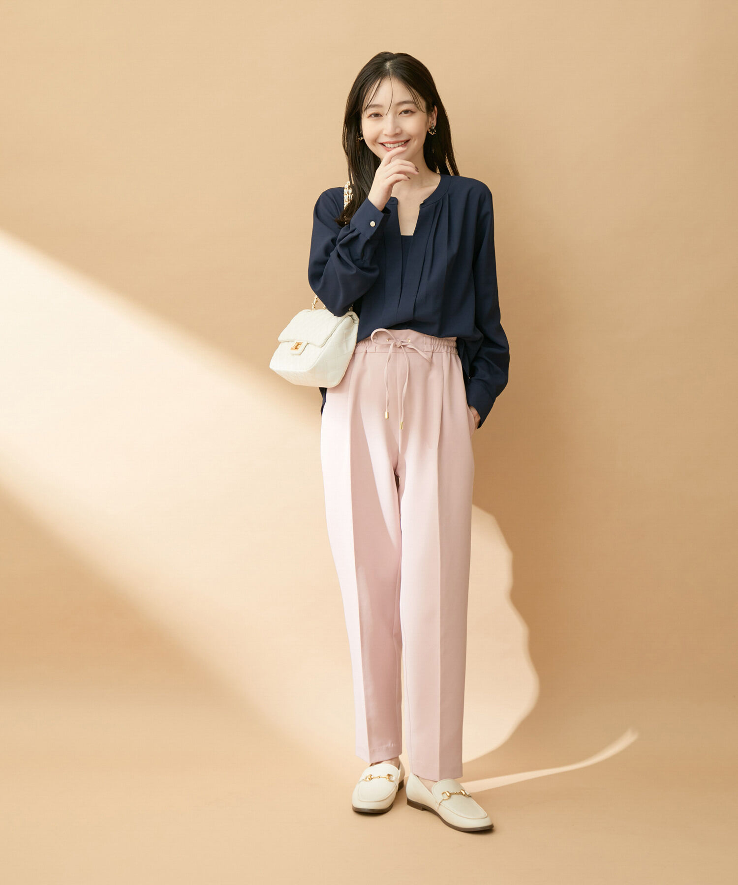 VIS「【防シワ・洗える】フロントタック長袖ブラウス」|シャツ・ブラウス|