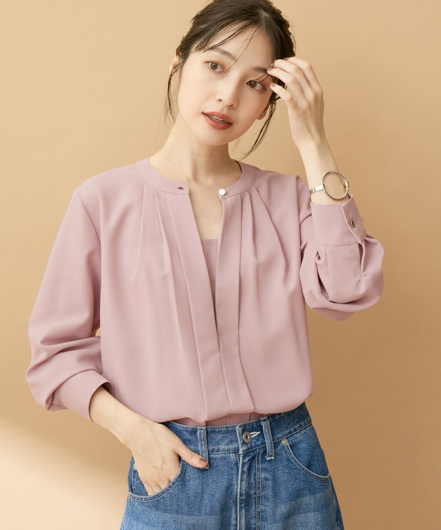 VIS「【防シワ・洗える】フロントタック長袖ブラウス」|シャツ・ブラウス|