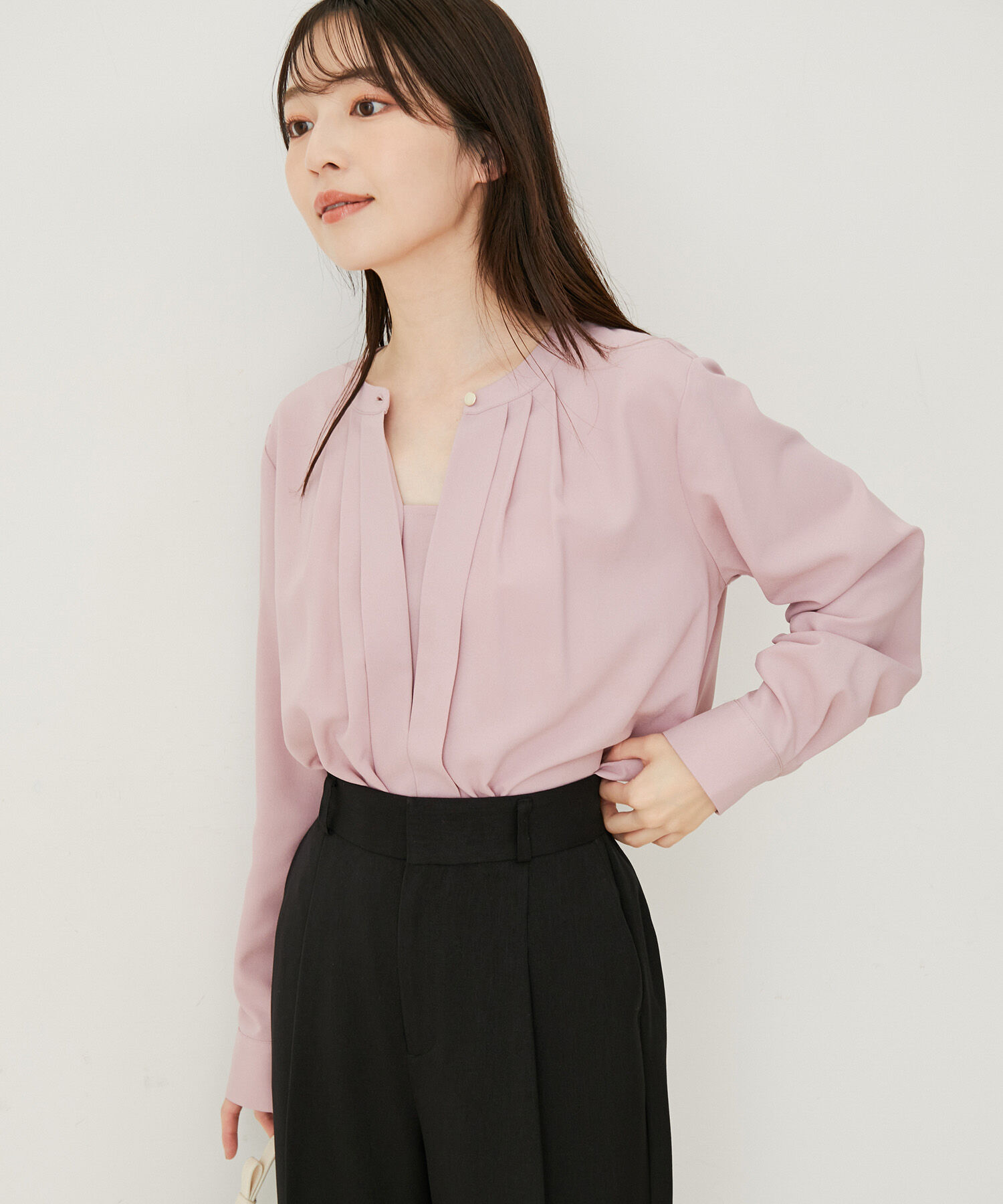 VIS「【防シワ・洗える】フロントタック長袖ブラウス」|シャツ・ブラウス|