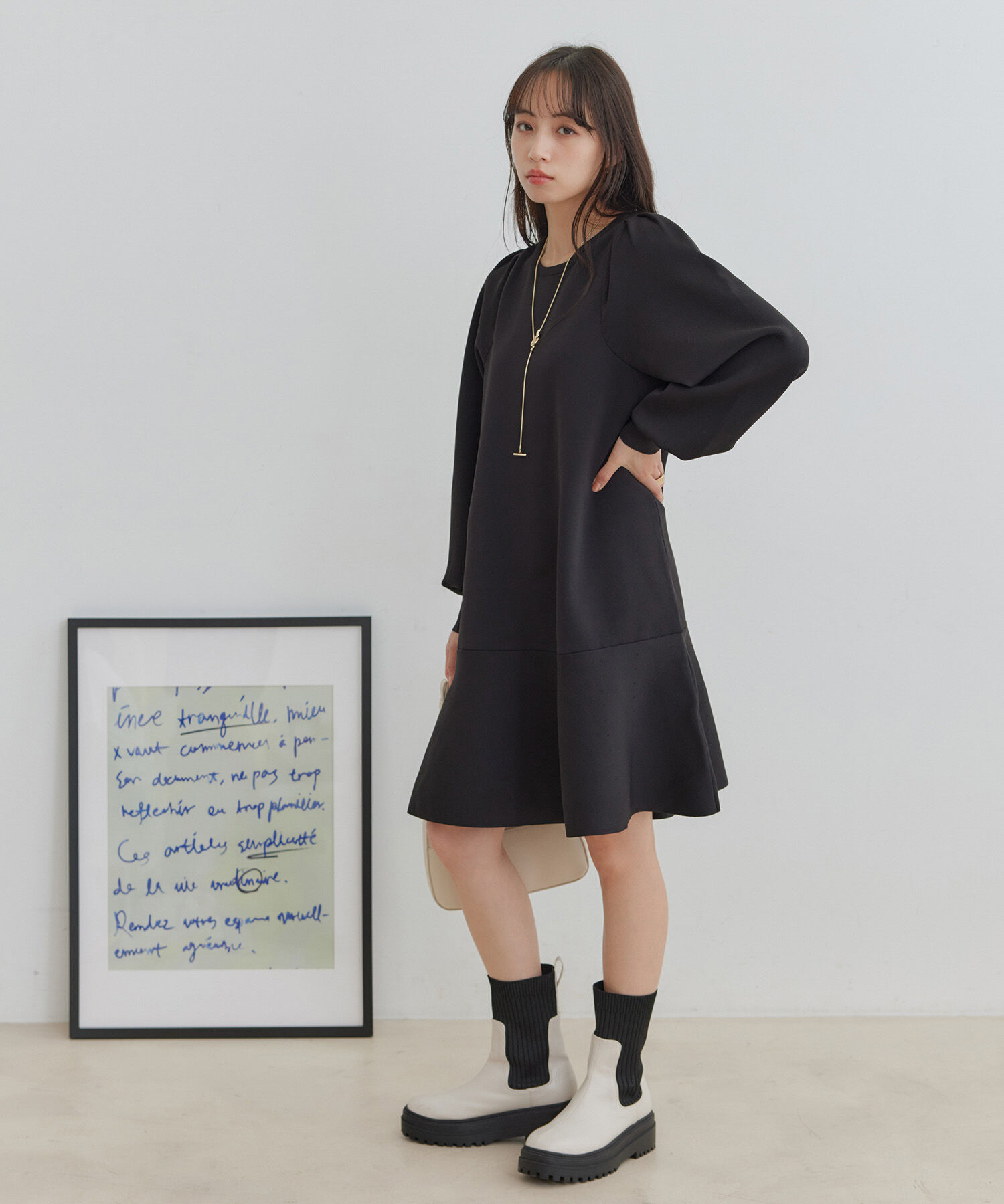 VIS「パフスリーブ切り替えミニフレアワンピース」|ワンピース|