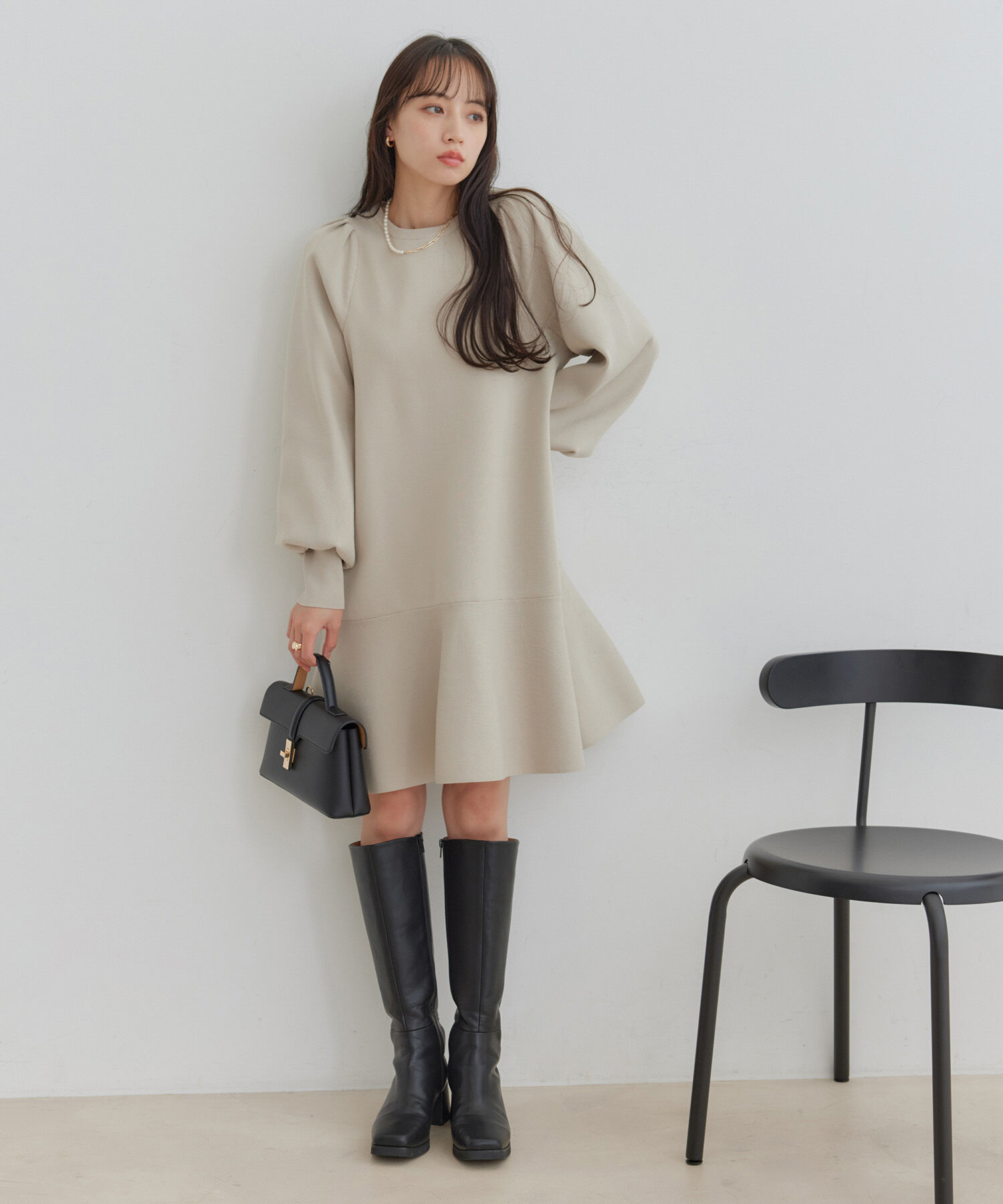 VIS「パフスリーブ切り替えミニフレアワンピース」|ワンピース|