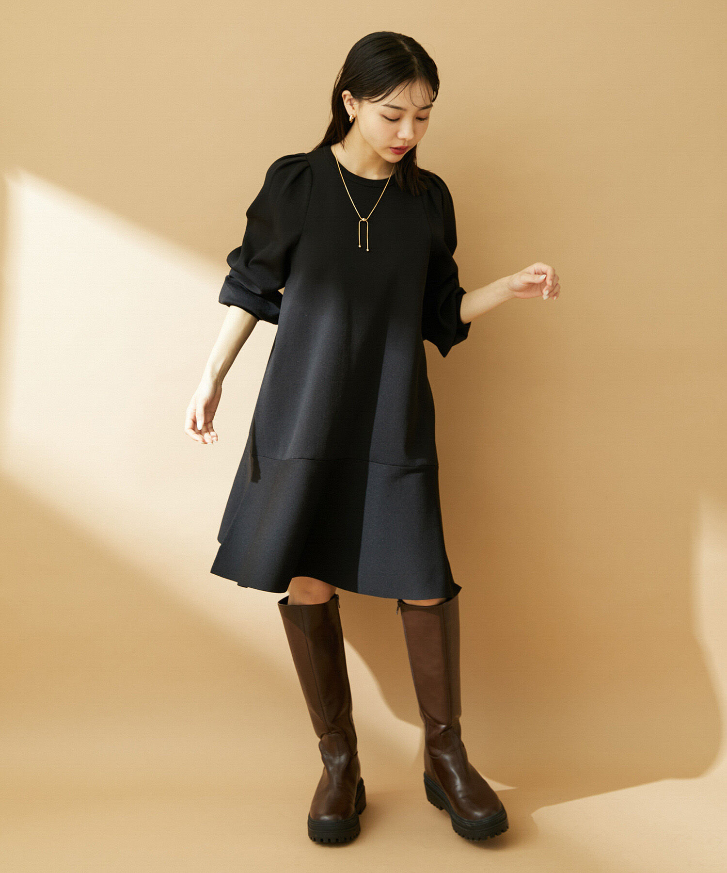 VIS「パフスリーブ切り替えミニフレアワンピース」|ワンピース|