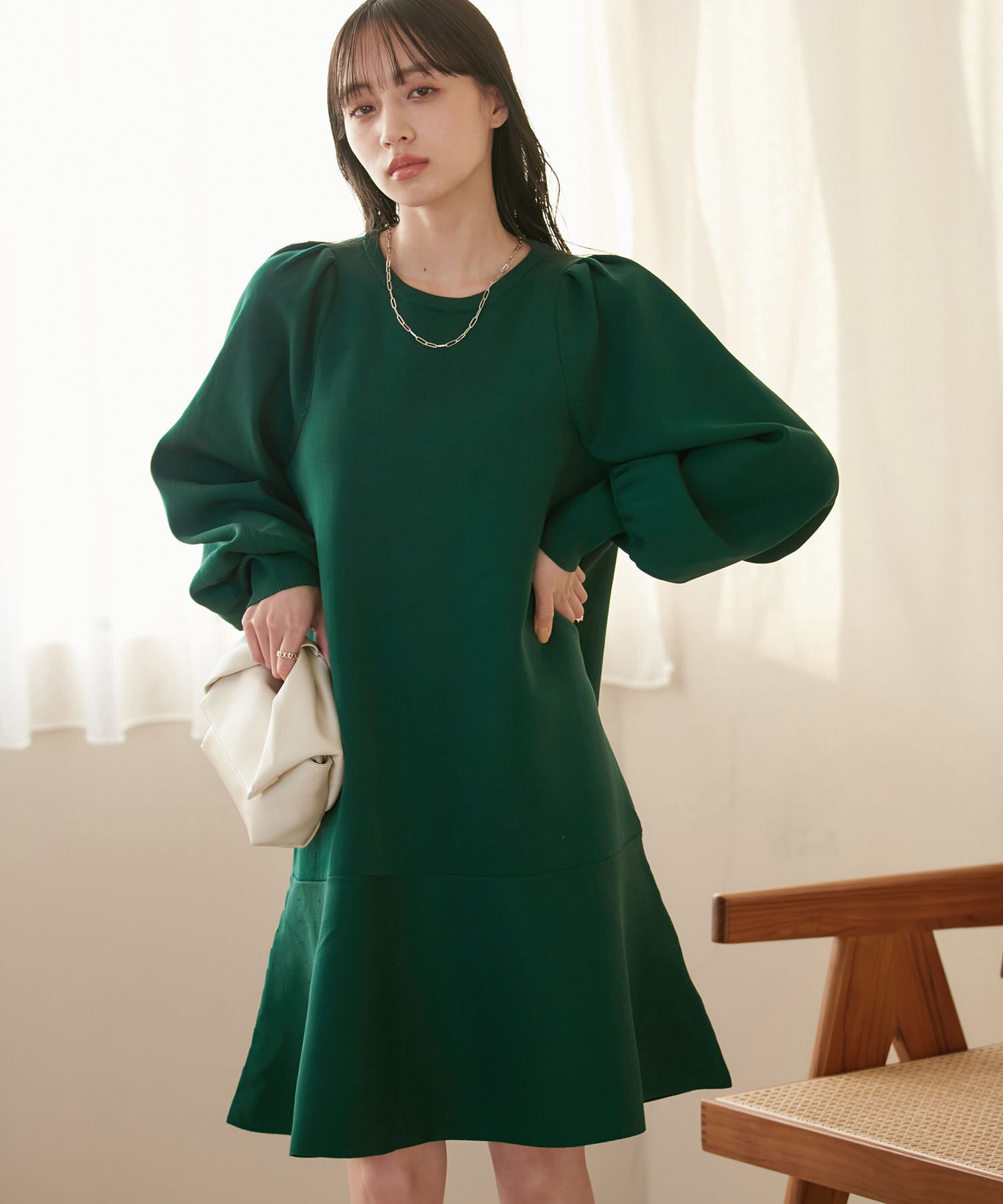 VIS「パフスリーブ切り替えミニフレアワンピース」|ワンピース|