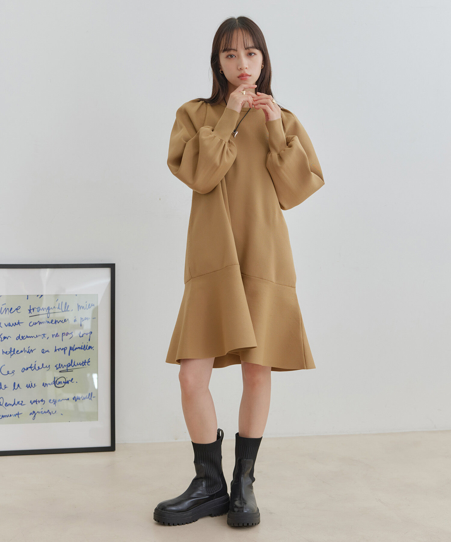 VIS「パフスリーブ切り替えミニフレアワンピース」|ワンピース|