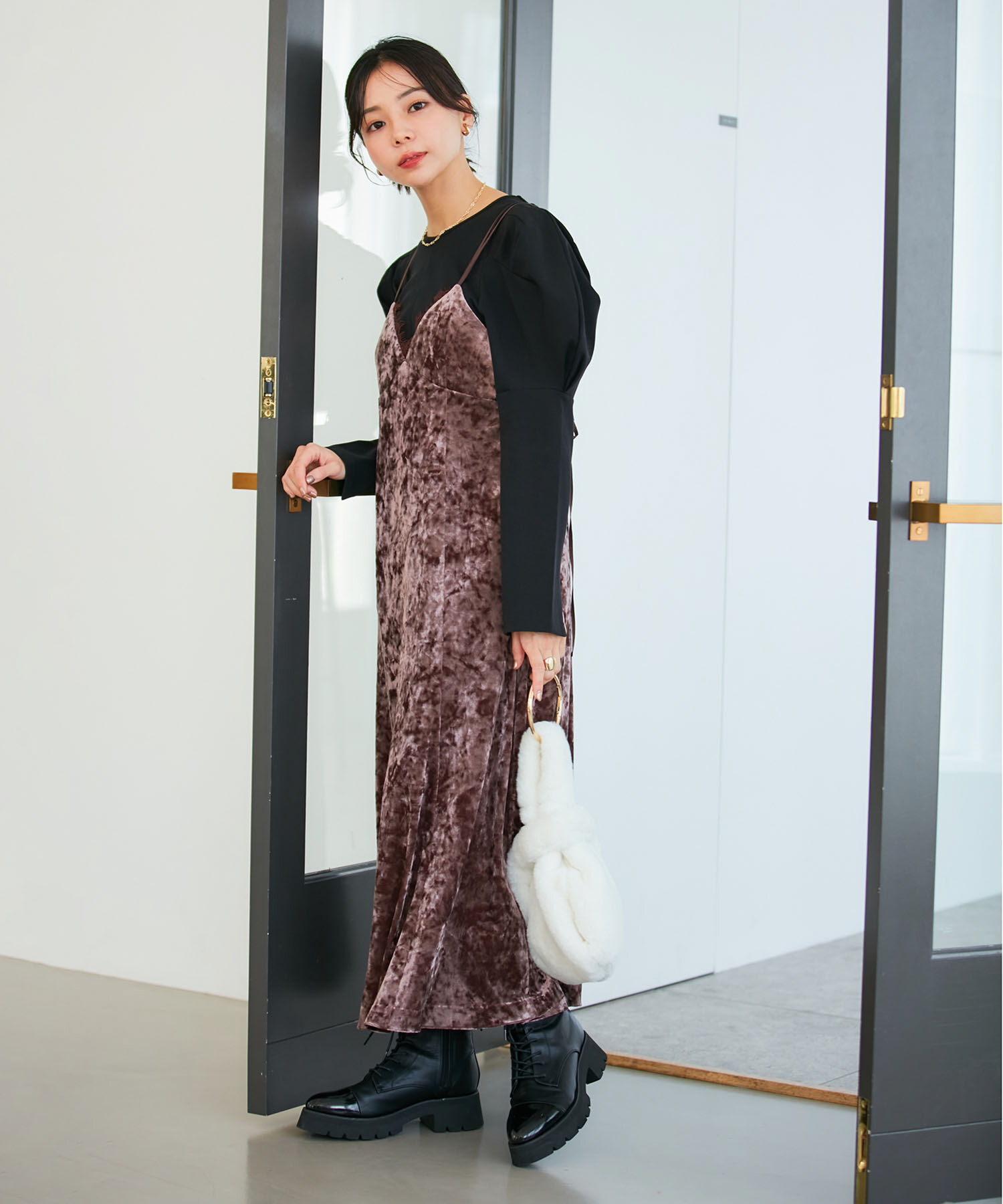 VIS「ベロアレースキャミワンピース」|ワンピース|