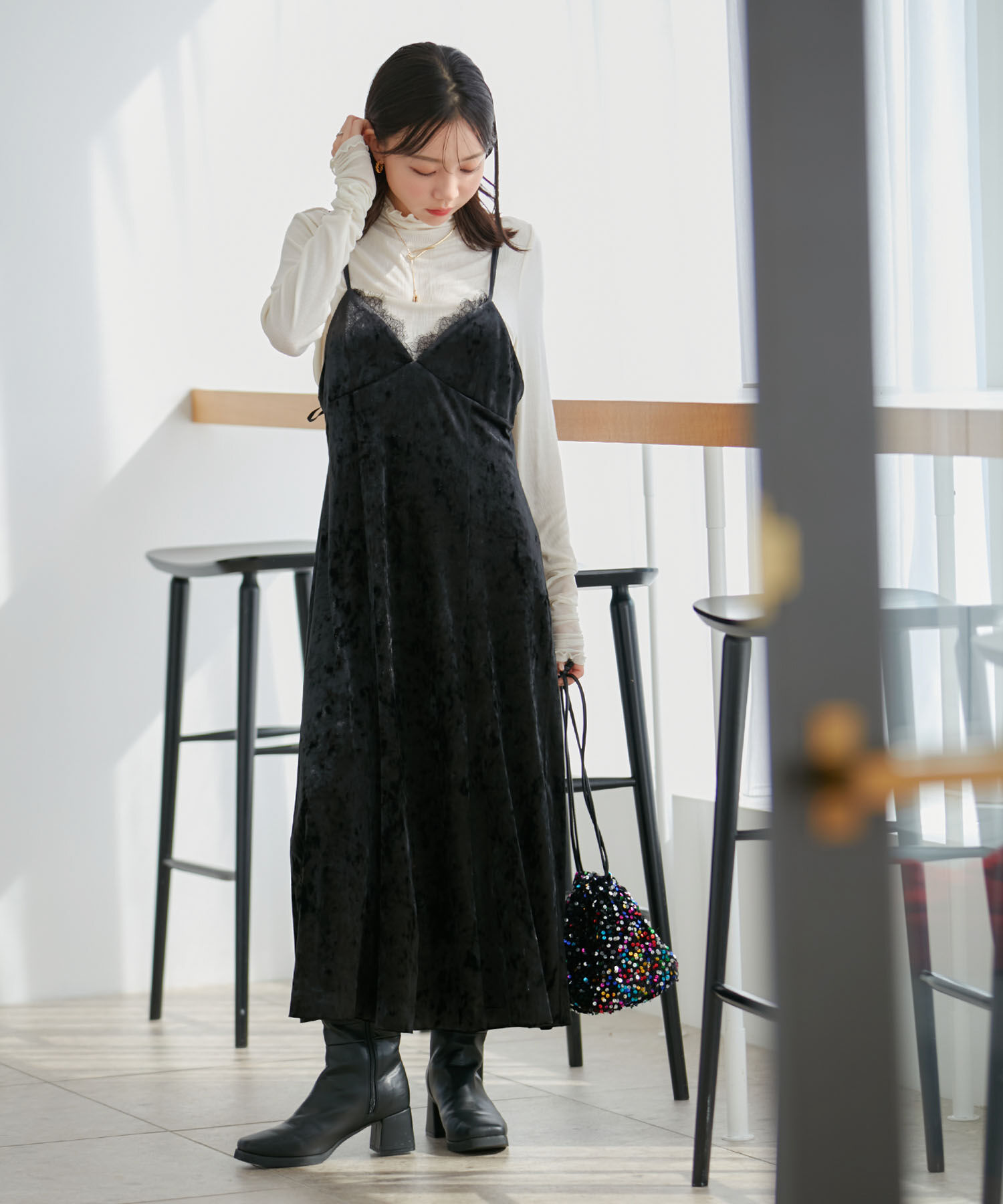 VIS「ベロアレースキャミワンピース」|ワンピース|