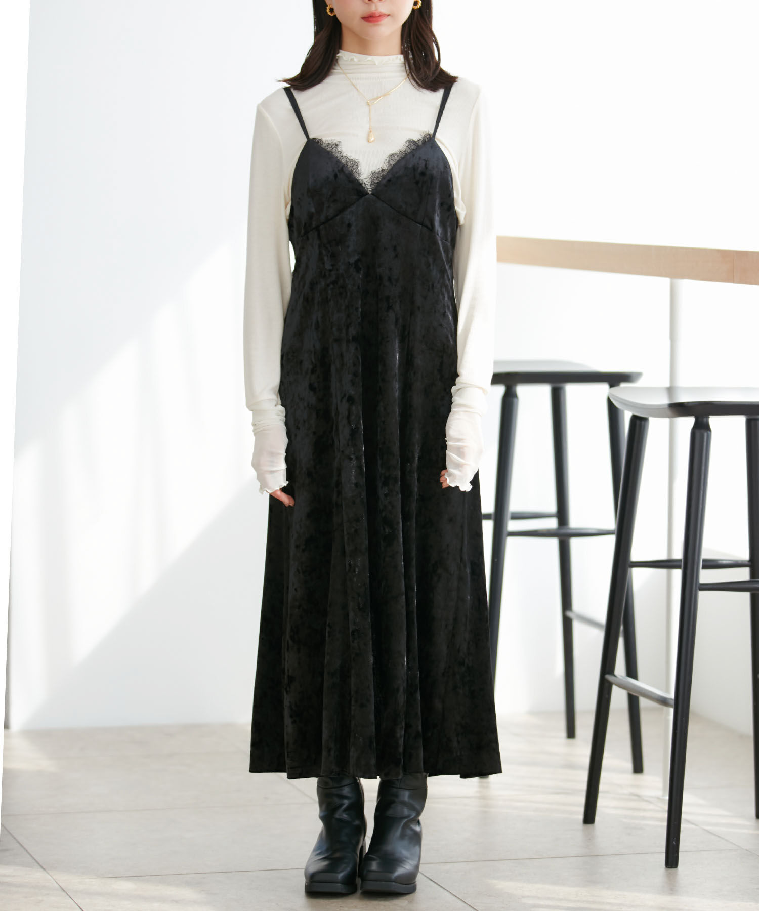 VIS「ベロアレースキャミワンピース」|ワンピース|