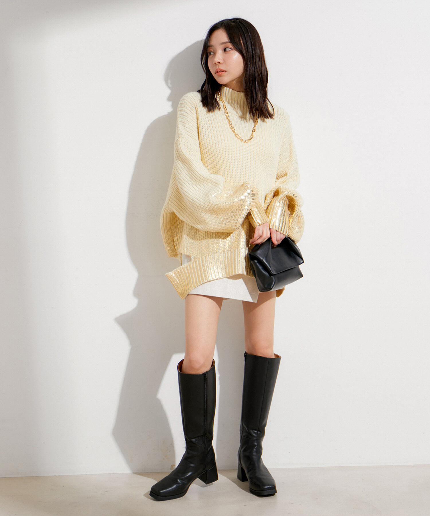 VIS「サイドカット箔ニットプルオーバー」|ニット・セーター|