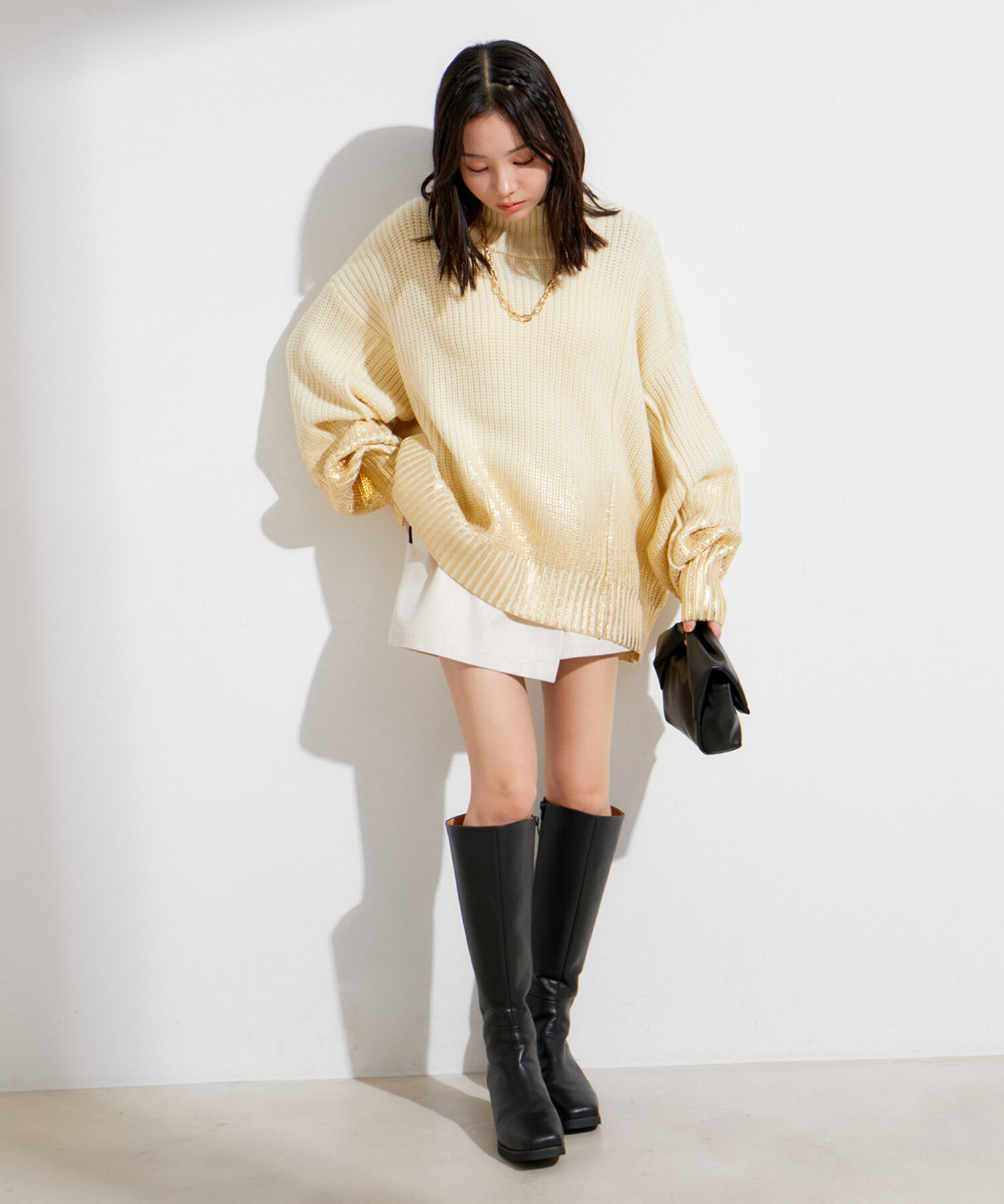 VIS「サイドカット箔ニットプルオーバー」|ニット・セーター|