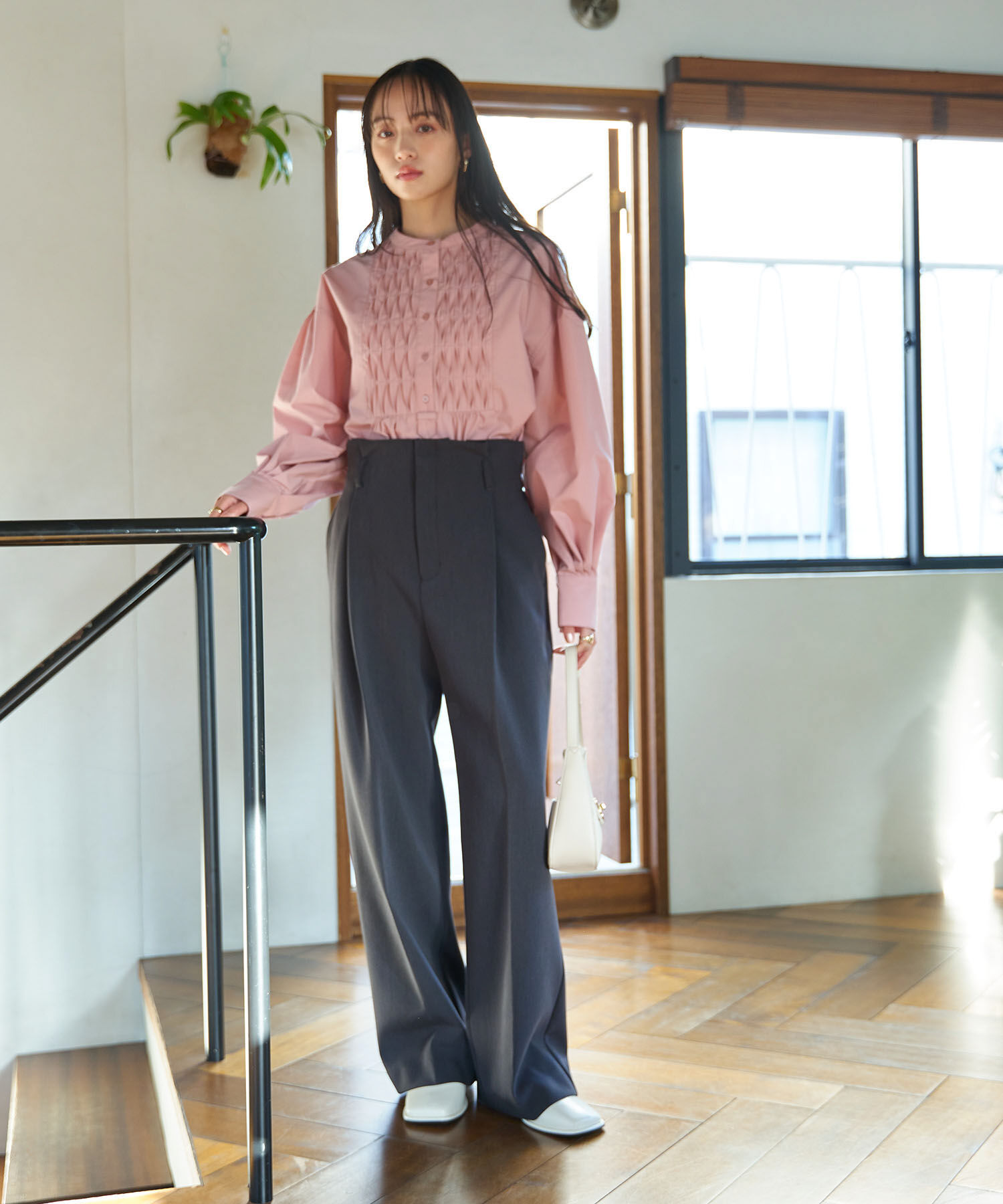 VIS「【洗える・防シワ】美easy裏起毛ワイドパンツ」|スラックス|