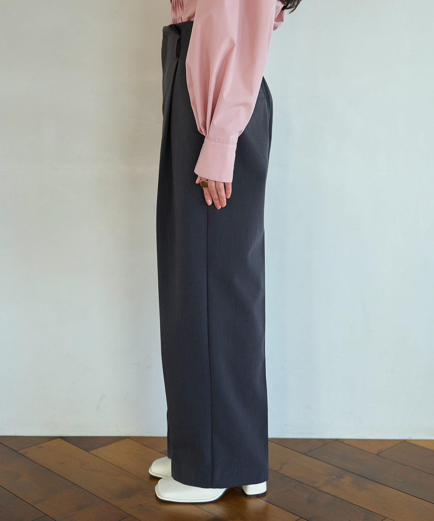 VIS「【洗える・防シワ】美easy裏起毛ワイドパンツ」|スラックス|