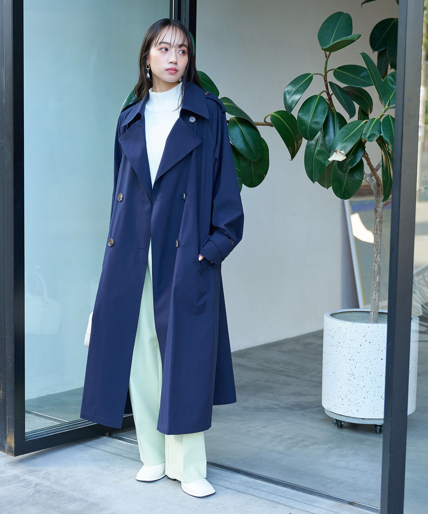 VIS「【洗える・防シワ】美easy裏起毛ワイドパンツ」|スラックス|