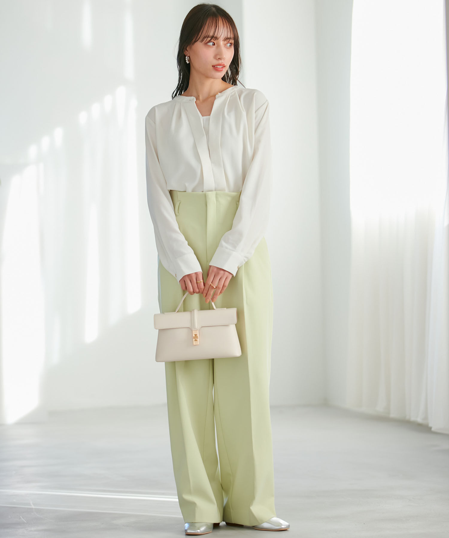 VIS「【洗える・防シワ】美easy裏起毛ワイドパンツ」|スラックス|