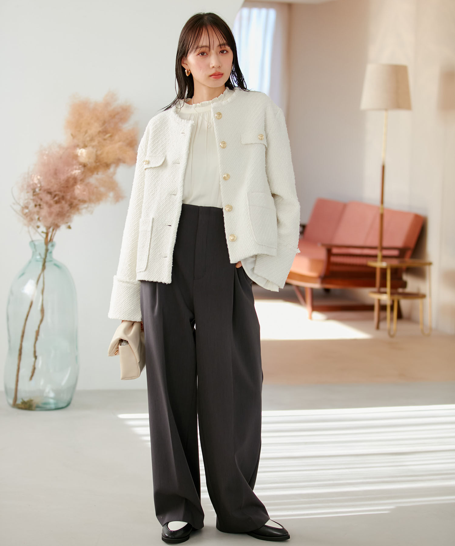 VIS「【洗える・防シワ】美easy裏起毛ワイドパンツ」|スラックス|