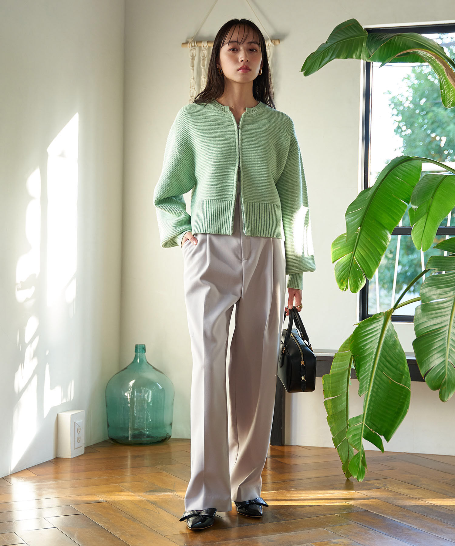 VIS「【洗える・防シワ】美easy裏起毛ワイドパンツ」|スラックス|