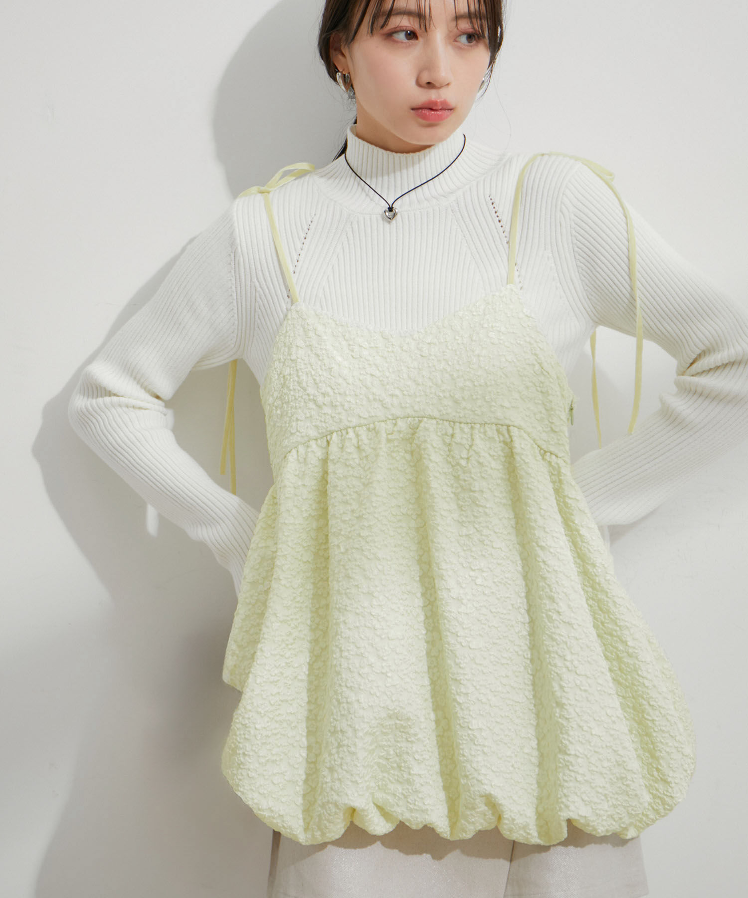 VIS「ジャガードバルーンリボンキャミソール」|キャミソール|