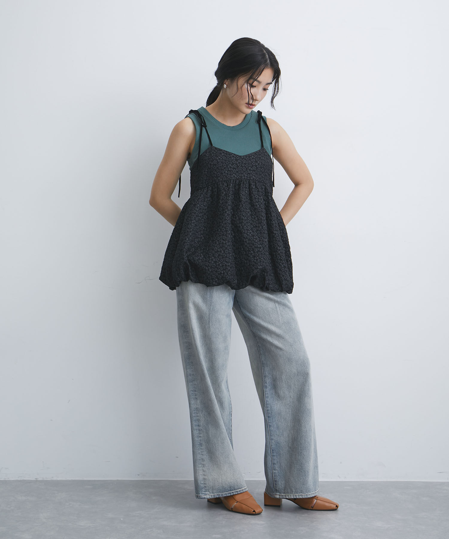 VIS「ジャガードバルーンリボンキャミソール」|キャミソール|