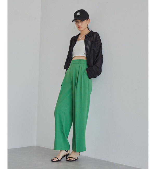 VIS「【美easy】リネンライクワンタックワイドスラックスパンツ【接触冷感/洗える】」|スラックス|