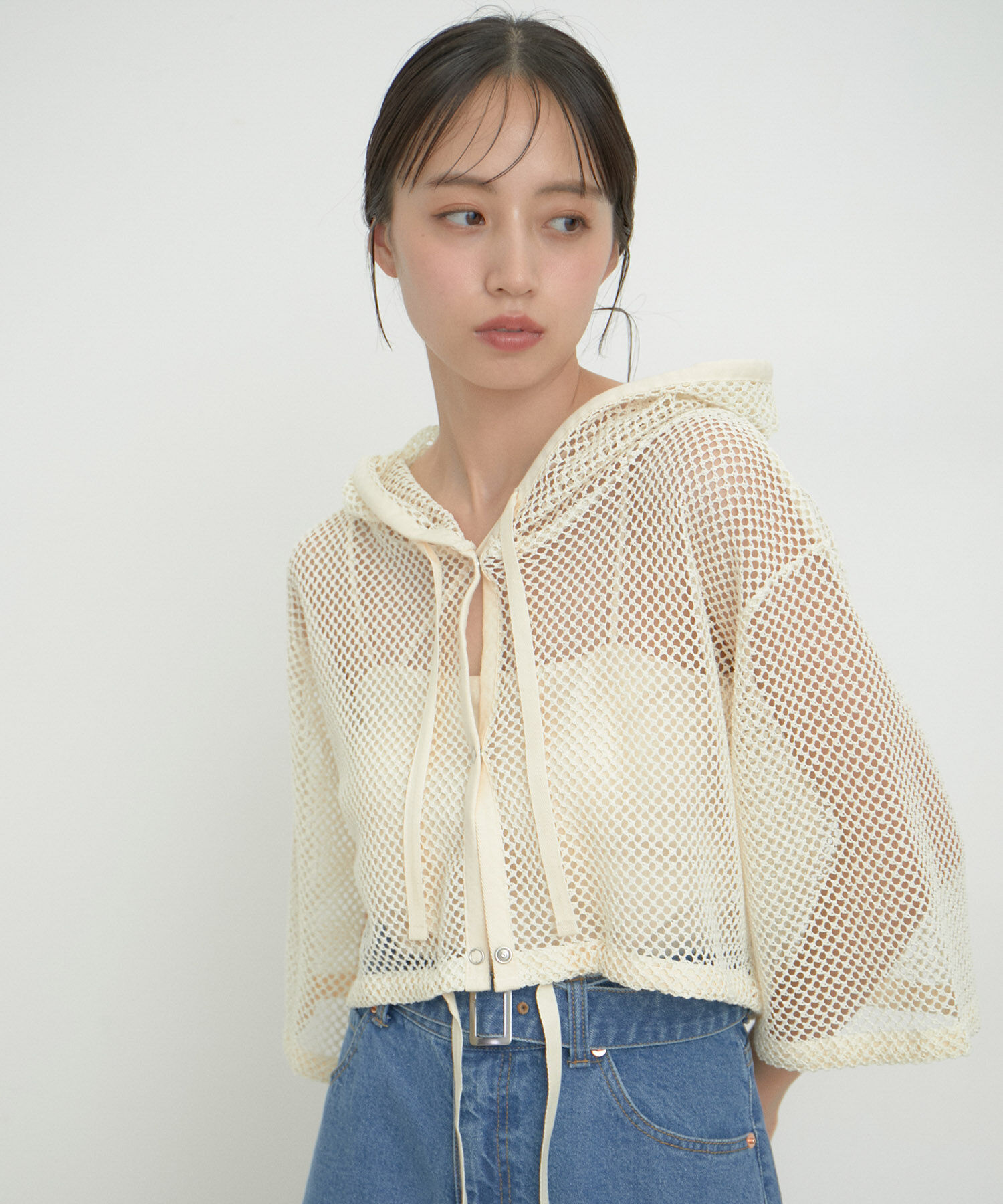 VIS「【洗える】メッシュフーテッドカーディガン」|カーディガン|