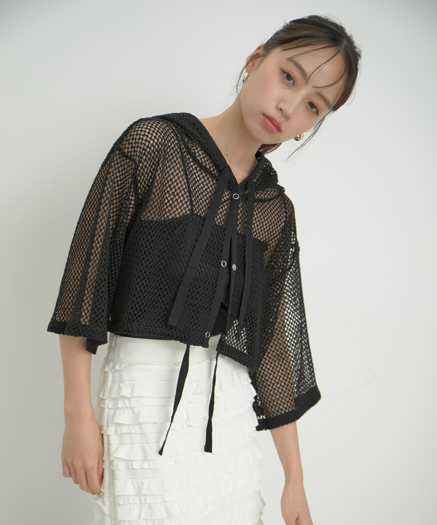 VIS「【洗える】メッシュフーテッドカーディガン」|カーディガン|