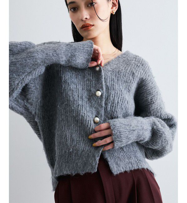 VIS「パールボタンVネック片畦ニットカーディガン」|カーディガン|グレー