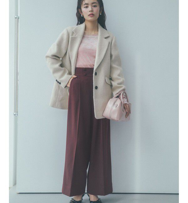 VIS「【美warm】ストレッチ釦付きワイドパンツ/スラックス【アンチピリング/防シワ/洗える】」|チノ|コゲ茶サブ