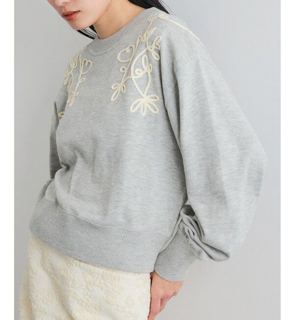 VIS「リーフコード刺繍ニットプルオーバー」|ニット・セーター|ライトグレー(08)