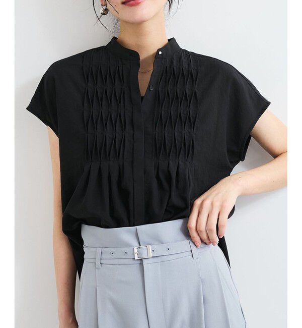 VIS「【接触冷感/洗える】気流染めスモッキングブラウス」|シャツ・ブラウス|