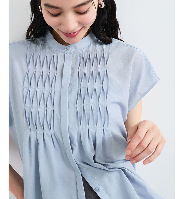 VIS「【接触冷感/洗える】気流染めスモッキングブラウス」|シャツ・ブラウス|
