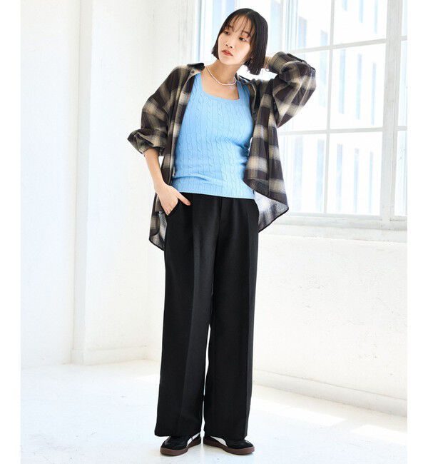 VIS「【美easy】ウーリッシュワンタックワイドパンツ【セットアップ対応/洗える】」|スラックス|