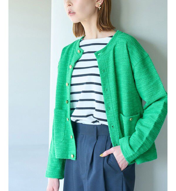 Rope&rsquo;Picnic「カットツイードメタル釦カーディガン」|カーディガン|グリーン(30)