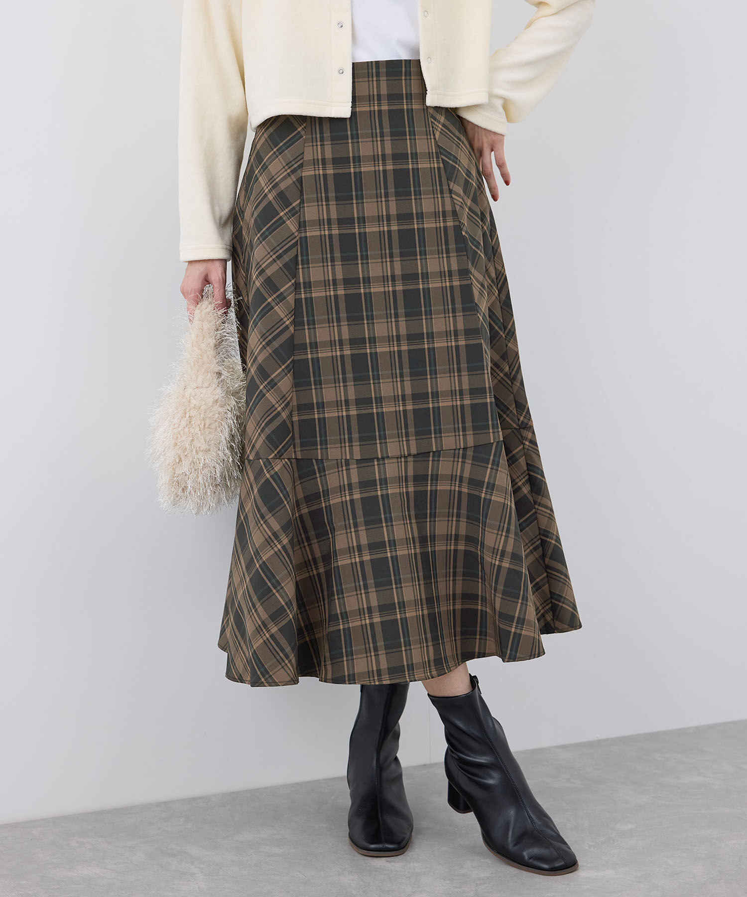 Rope&rsquo;Picnic「チェックセミマーメイドスカート」|スカート|キャメル(25)