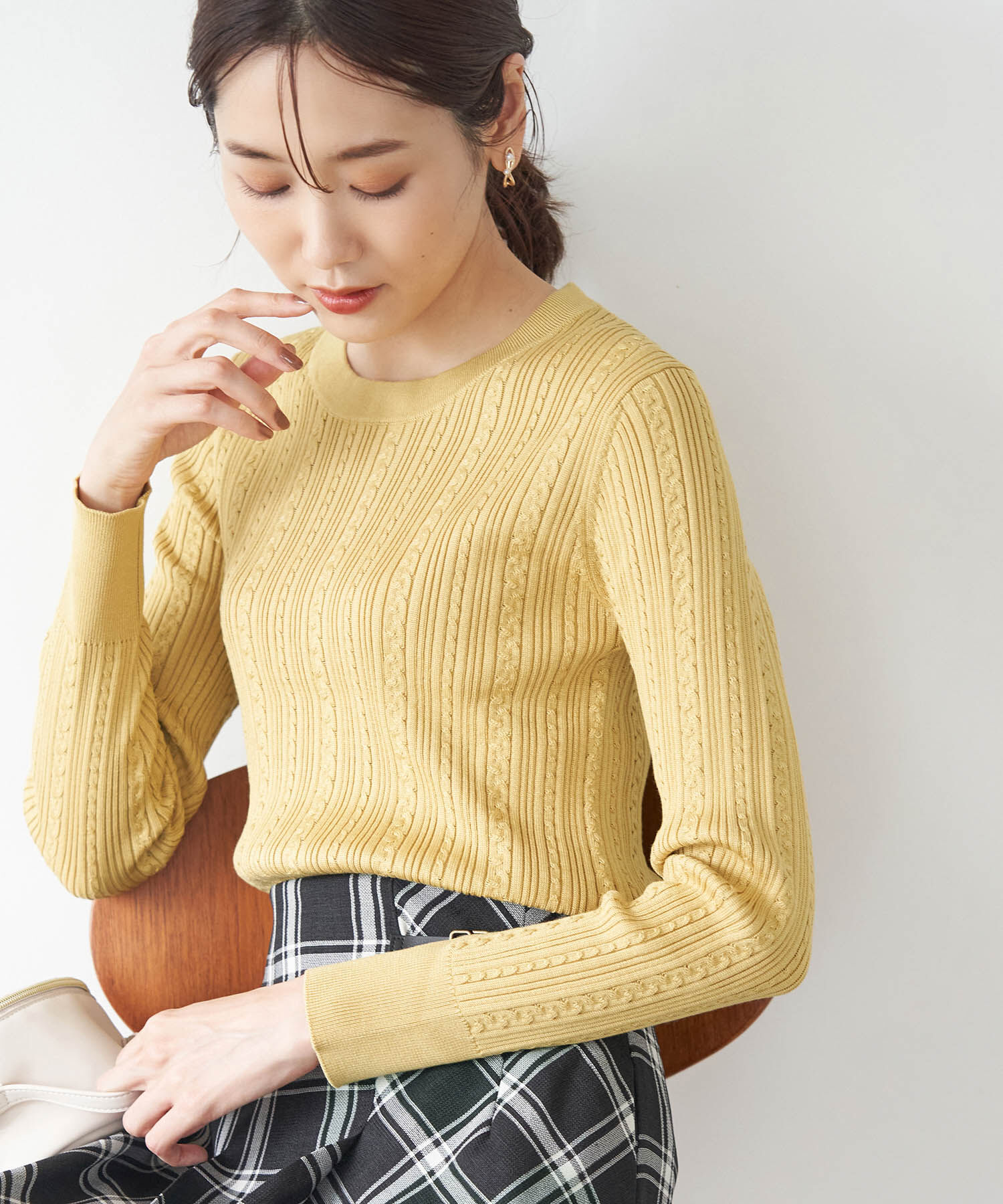 Rope&rsquo;Picnic「洗濯機OK/BIO GRACEミニケーブルニットプルオーバー」|ニット・セーター|