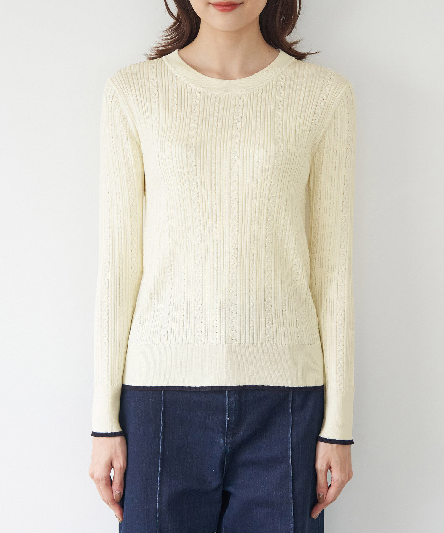 Rope&rsquo;Picnic「洗濯機OK/BIO GRACEミニケーブルニットプルオーバー」|ニット・セーター|