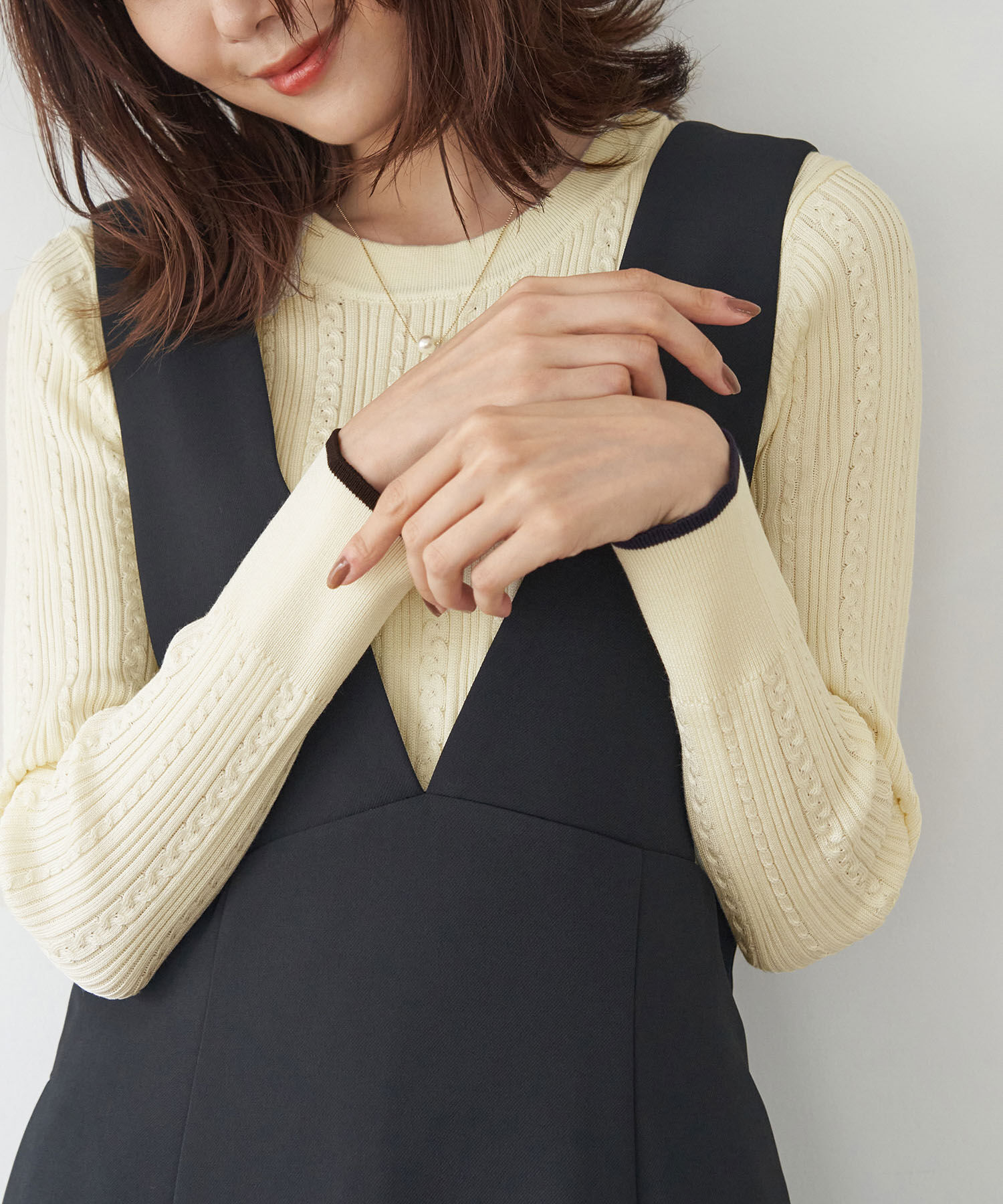 Rope&rsquo;Picnic「洗濯機OK/BIO GRACEミニケーブルニットプルオーバー」|ニット・セーター|