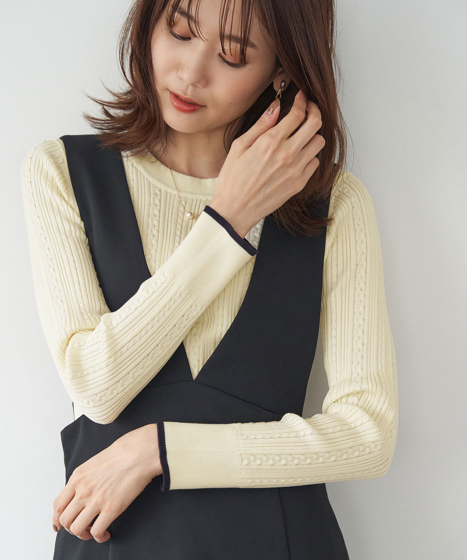 Rope&rsquo;Picnic「洗濯機OK/BIO GRACEミニケーブルニットプルオーバー」|ニット・セーター|