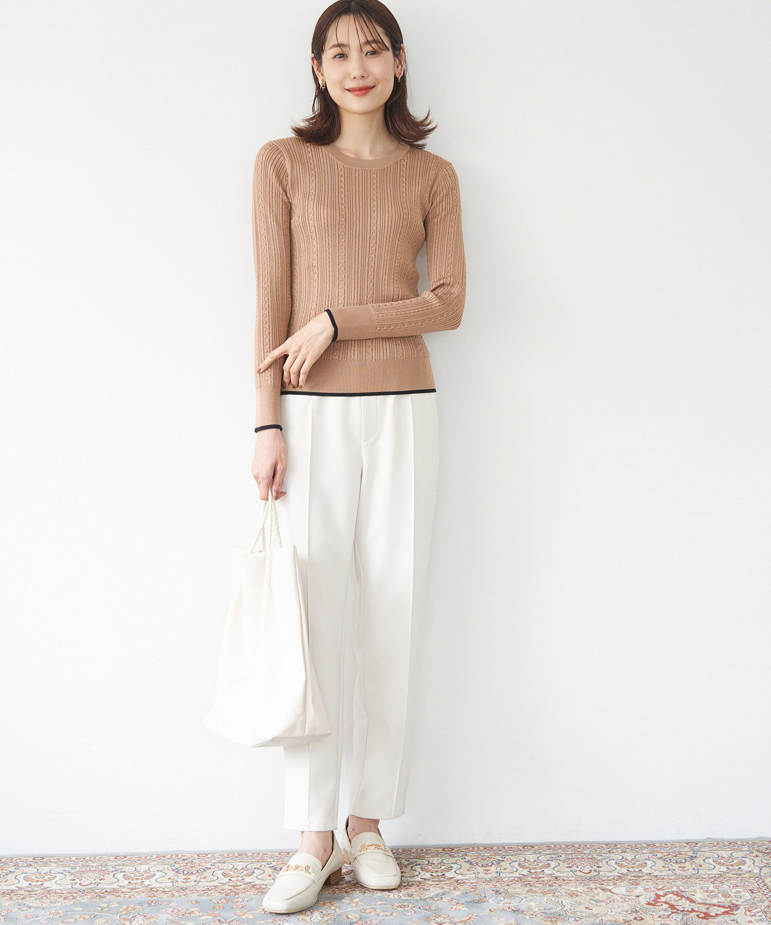 Rope&rsquo;Picnic「洗濯機OK/BIO GRACEミニケーブルニットプルオーバー」|ニット・セーター|